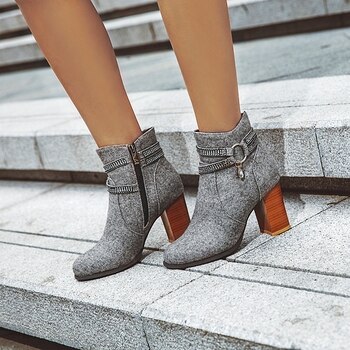 Thick High Heels Womn Ankle booties 2020 New Pointed Toe Lady Shoes zipper Spring Footwear Casual botas bota 4