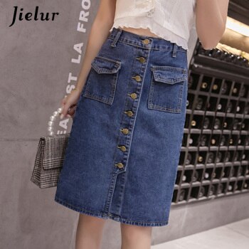 Buttons Pockets Classic Jeans Skirt  1