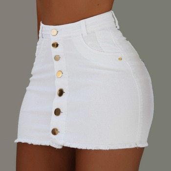 Button Denim Jeans Bodycon Mini Skirts Strench High Waist  Sexy  1