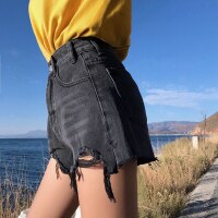 High Waist Ripped Cool Blue And Black Shorts s 6