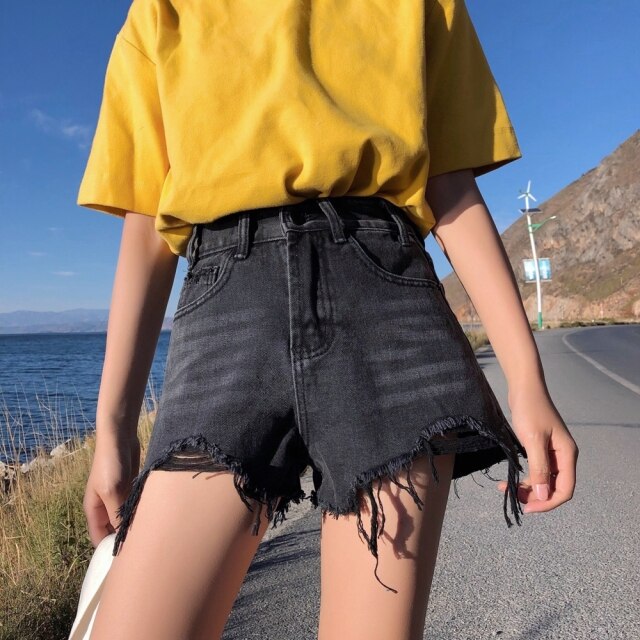 High Waist Ripped Cool Blue And Black Shorts s 5