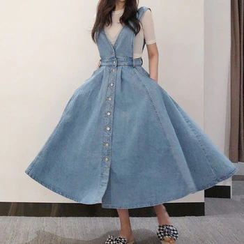 Solid V Neck Strap Dress Office Lady 1