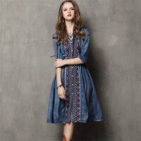 V-Neck A-Line Loose Denim Dresses  3