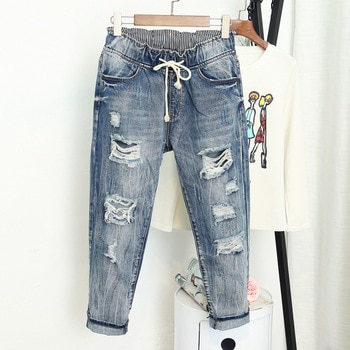 Ripped Boyfriend Loose High Waist Jeans 5XL 1
