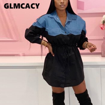 Denim Shirt Dress Long Sleeve Oversized  1