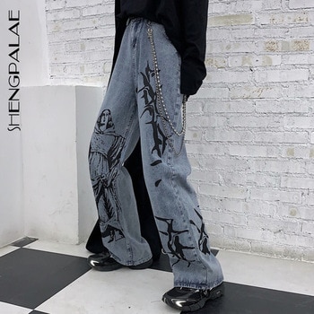 Hip-hop Printing Wash Jeans Loose Casual Wide Leg  1
