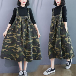 Harajuku 2020 Streetwear Fall New Loose Denim Suspender Dress Women's Plus Size Retro Camouflage Clothes Lady Shirt Elbise y513 1