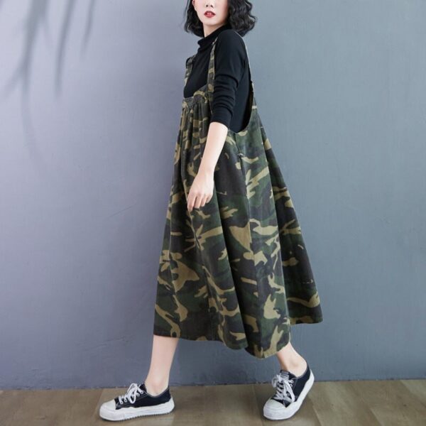 Harajuku 2020 Streetwear Fall New Loose Denim Suspender Dress Women's Plus Size Retro Camouflage Clothes Lady Shirt Elbise y513 5
