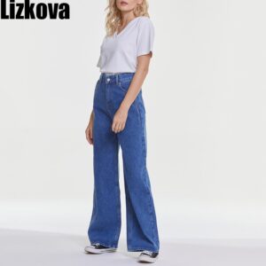 Lizkova Spring Blue Jeans Women High Waist Overlength Denim Mujer Pantalones 2021 Fashion Wide Leg Korean Style Trousers 1