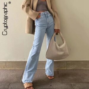 Cryptographic Casual Fashion Straight Leg Women's Jeans Denim Bottom Harajuku Boyfriend Long High Waist Baggy Jeans Fall Pants 1