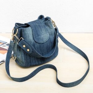 Casual Denim Bucket bag for women Shoulder Crossbody Bag Multiple pockets  ladies handbag Luxury design Female big Totes blue 1
