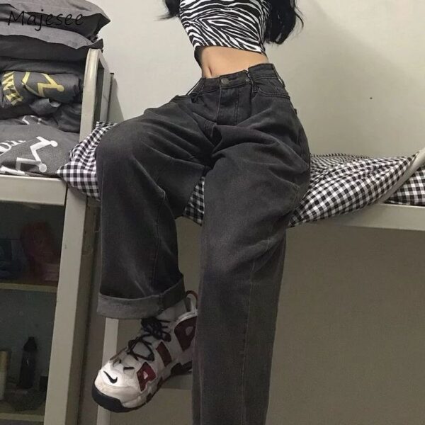 Women Jeans Vintage Adjustable High Waist BF Oversize Wide Leg Trousers Autumn New Ins All-match Streetwear Retro Korean Chic 1
