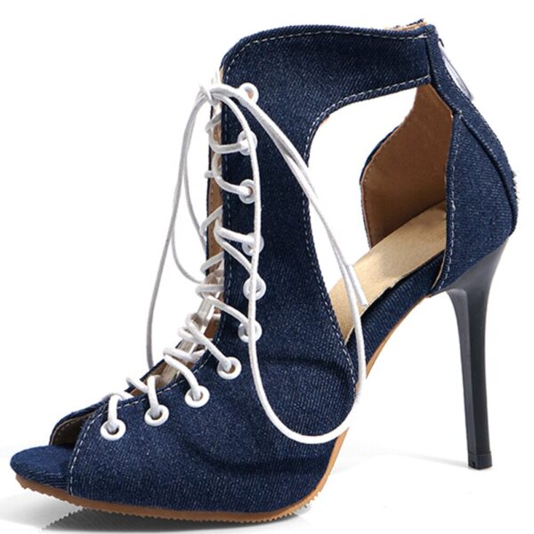 SARAIRIS Plus Size 34-48 Ladies Party Sexy Sandals Ankle Strap Denim Sandals Women Fashion Thin High Heels Summer Shoes Woman 4
