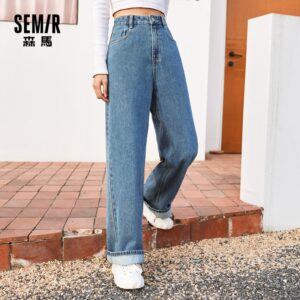 SEMIR Jeans Women Cotton Wide Leg Pants High Waist Slim 2021 New Loose Ladies Trousers Ins Tide Spring Casual Pants 1
