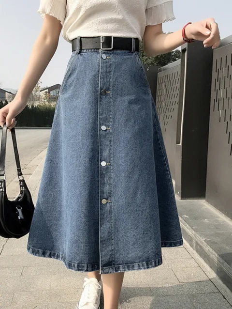 Women Long Denim Skirt Y2k Black High Waist Jeans Maxi Skirts for Female Knee Length A-line Skirt Fashion Korean Autumn Winter F 2