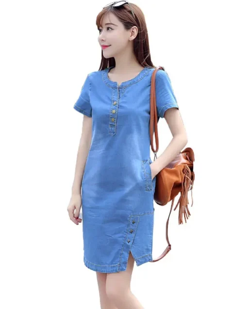 Korean Denim dresses for women 2024 New Summer Casual Jeans Dress With button Pocket Sexy Denim Mini Dress  3XL 1