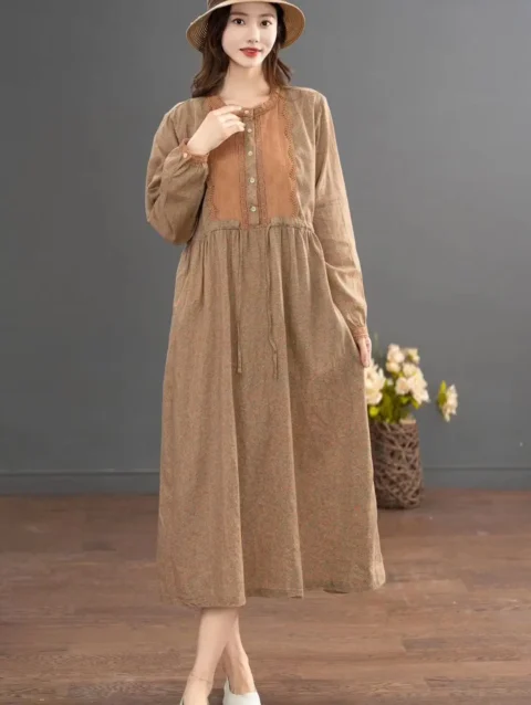 Printing Women Dress 2024 Spring Summer O neck Mori Girl Fashion A line Casual Loose Long Sleeve Long Dress Female YoYiKamomo 5