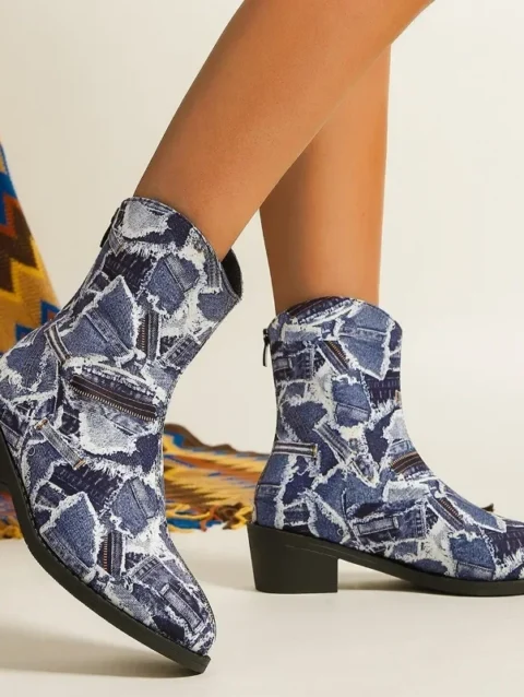 2023 Winter Shoes for Female Back Zip Women's Ankle Boots Square Heel Med Heel Women's Shoes Zipper Comfortable Ladies Boots 5