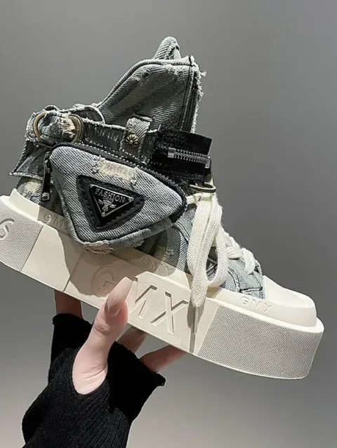 2023 New Women's Ankle Boots Fashion Cowboy Knight Boot Punk Gothic Classic Denim Canvas Shoes Short Goth Platform Shoes 1