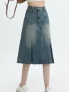 Summer New Denim Skirt With Pleats, Fashionable Trend, Retro Blue , High Waist, Slimming A-Line Mid Length Skirt For Women 3