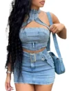 Denim Crop Tops Dress 2 Piece Mini Skirt Sets Women Sexy Cargo Dress Y2K Denim Jean Two Piece Sets Summer Outfits Clothes 4