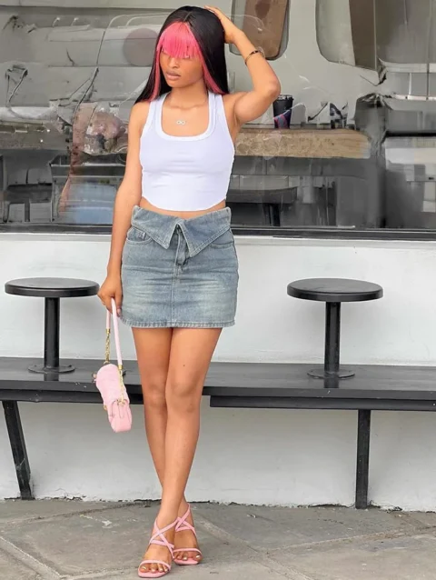 Soefdioo Fashion Fold High Waisted Bodycon Denim Mini Dress Women 2024 Summer Street Classic Jeans Night Party Club Cargo Skirts 4