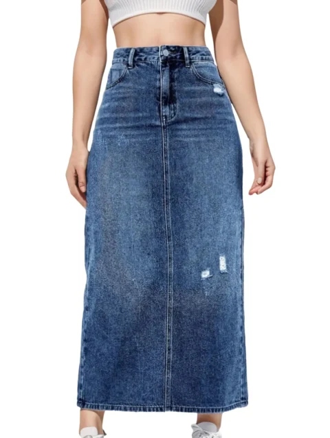 High Waist Maxi Denim Skirts Women Autumn American Retro Streetwear Summer Casual Vintage Slim Elegant Skirts Korean Hipster 1