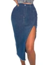Skirts Women Sexy Mid Length Denim Skirt Slim Fit Streetwear Y2k Summer Tight High Waist Splice Hip Wrap Office Casual 2024 4