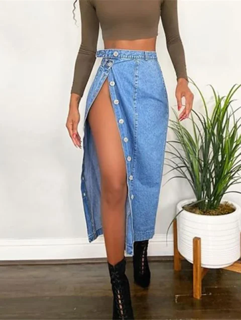 Skirt SKIRTS Women S Casual Denim With A Slit And Buttocks Wrapped Skirt Medium Length Skirt 4
