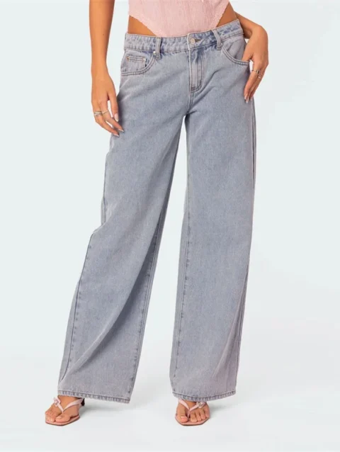 Low Waist Straight Leg Baggy Loose Jeans Denim Trousers 7