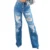High-waisted Straight Pants Wide Leg Blue Ripped Jeans 3