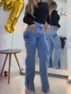 High Waist Casual Stretch Skinny Side Slits Jeans 1