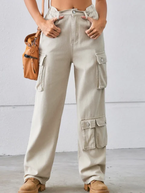 Multi Pocket Cargo Washed Solid Jeans All-Match Streetwear 1