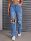 Ripped High Waist Straight Wide Leg Loose Fit Jeans 1